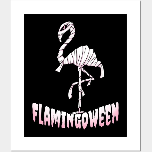 Flamingoween  Flamingo Mummy Costume Happy Halloween Wall Art by mlleradrian